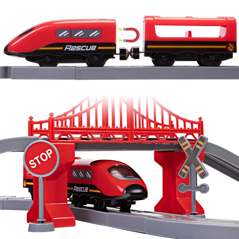 Wdmiya Train Sets for Boys 4-7  66 Pcs Battery Operated Train Set with Tracks(Magnetic Connection)  Compatible with Thomas  Brio  Chuggington  Gifts for 3 4 5 6 Years Old (66pcs Fire Truck) - Image 4
